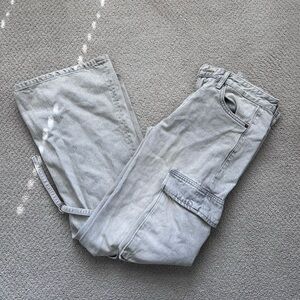 Zara Light Gray Denim Cargo Jeans